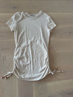 Free People beach tate Cream Textured Short Sleeve Ruched Mini Dress